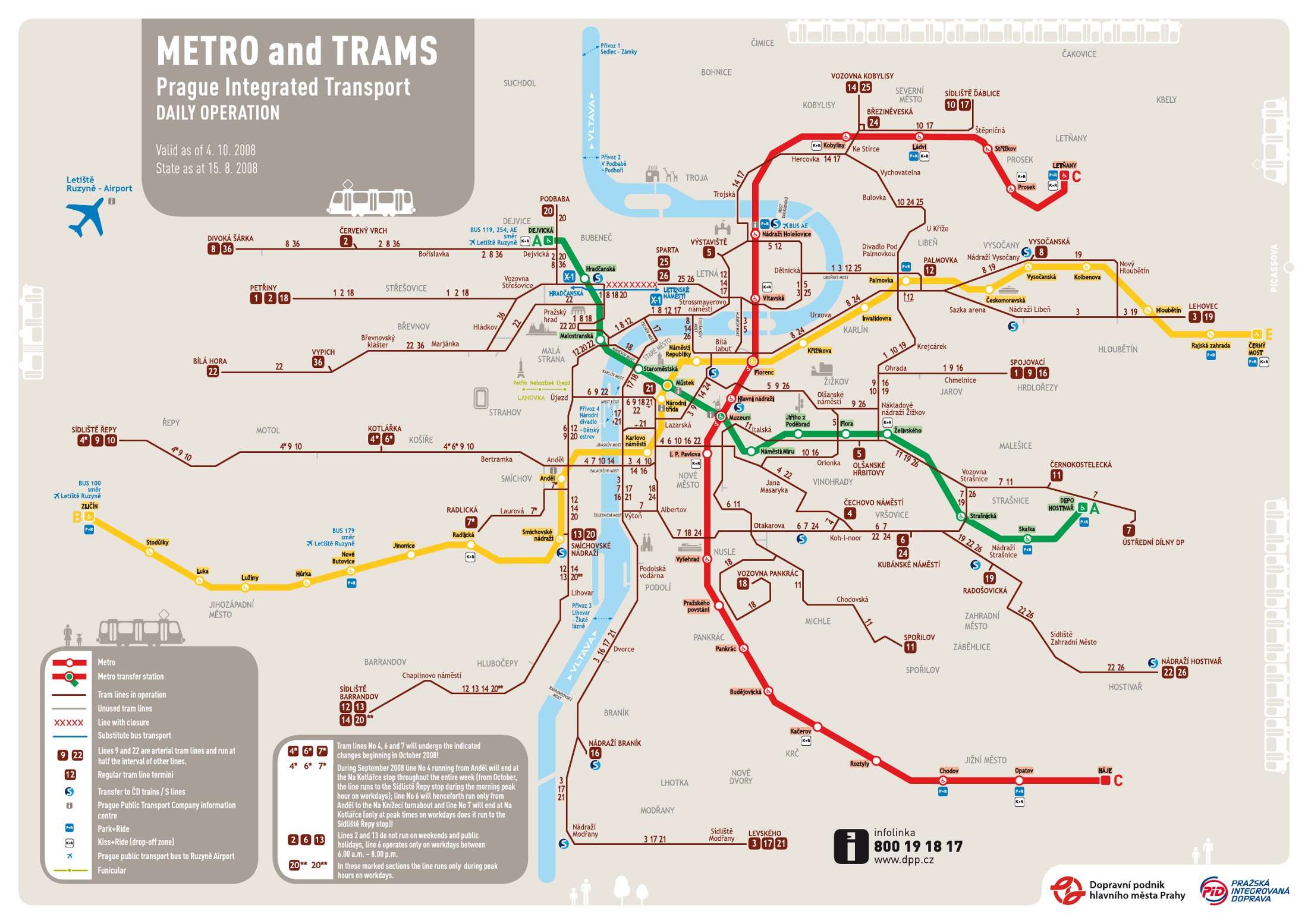 Карта метро и трамваев Праги